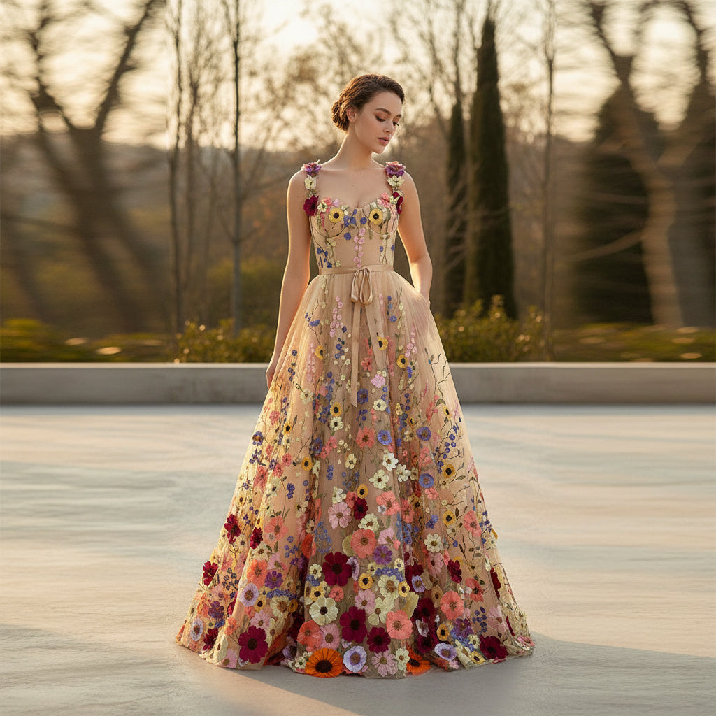 Women's Bohemian off shoulder prom dress with elegant A-line silhouette