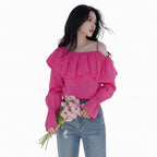 Women's long sleeve pleated off-shoulder blouse