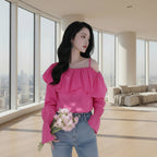 Women's long sleeve pleated off-shoulder blouse