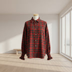 Women’s plaid cotton blouse with square neckline and commuter style