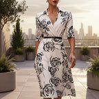 Women’s floral three-quarter sleeve midi dress