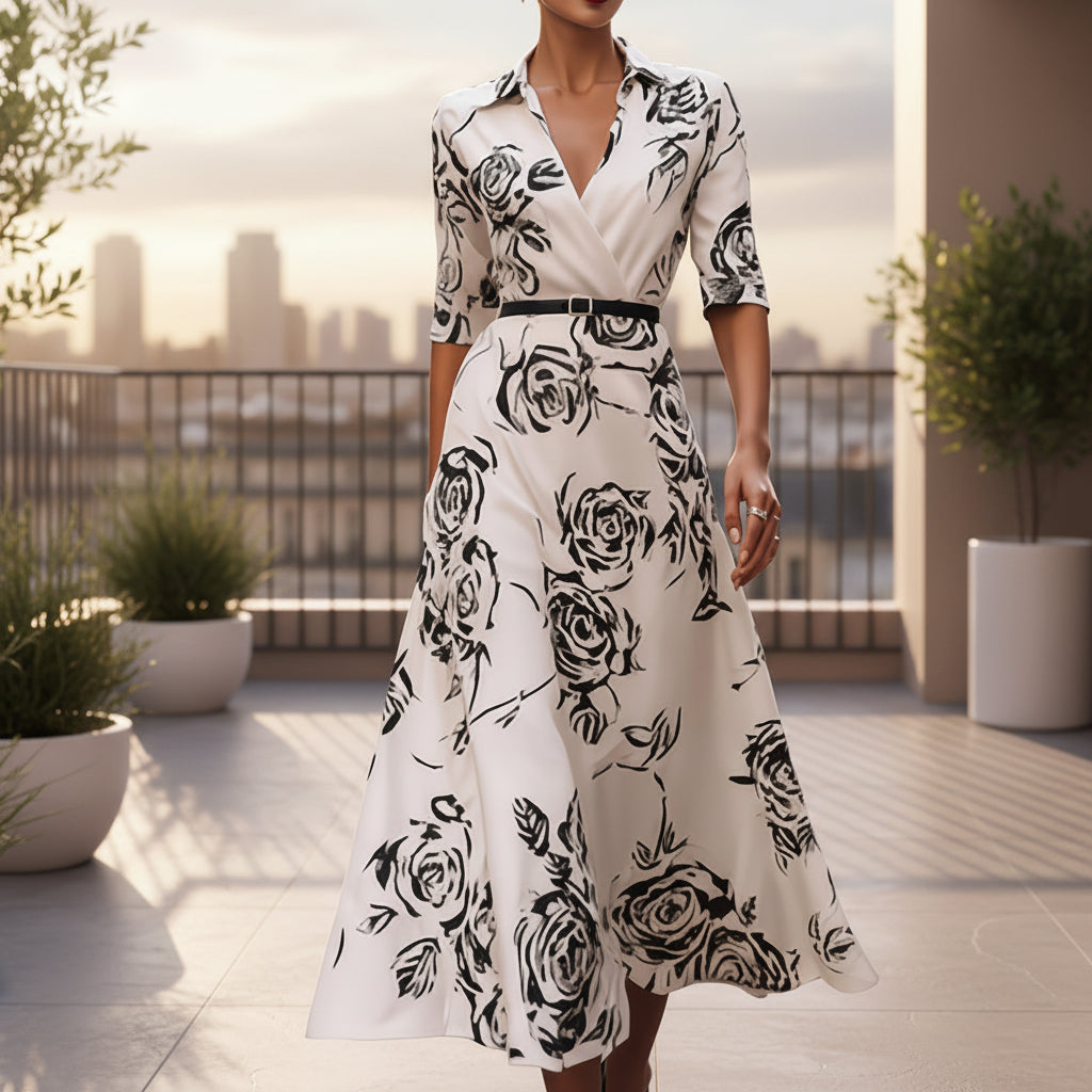 Women’s floral three-quarter sleeve midi dress