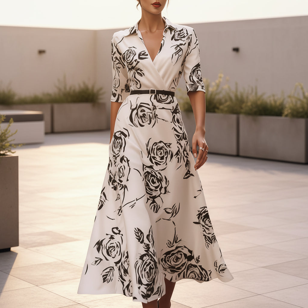 Women’s floral three-quarter sleeve midi dress