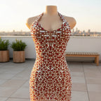 Glitter rhinestone backless prom dress with elegant sequin detailing