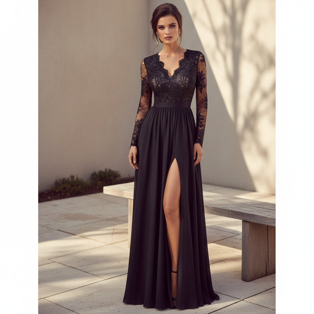 Women's high waist lace prom dress with elegant long silhouette