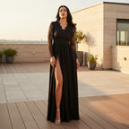 Women's high waist lace prom dress with elegant long silhouette