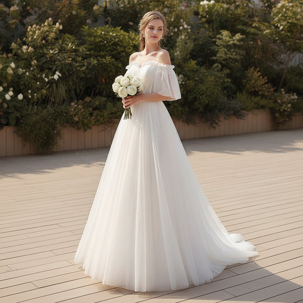 Elegant off shoulder prom dress with graceful formal silhouette