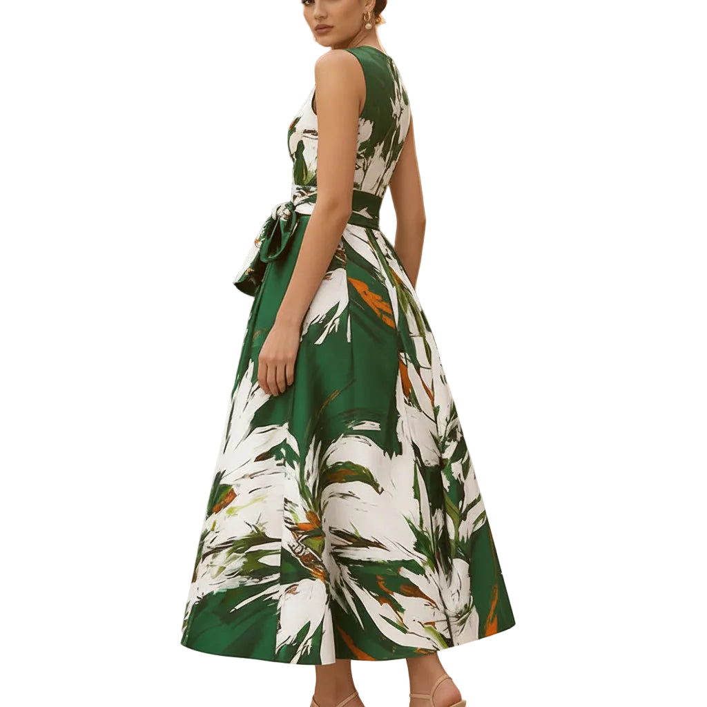 Women’s printed sleeveless maxi dress with long skirt