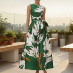 Women’s printed sleeveless maxi dress with long skirt